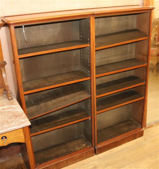 An Edwardian inlaid mahogany open bookcase, in two sections W.122cm